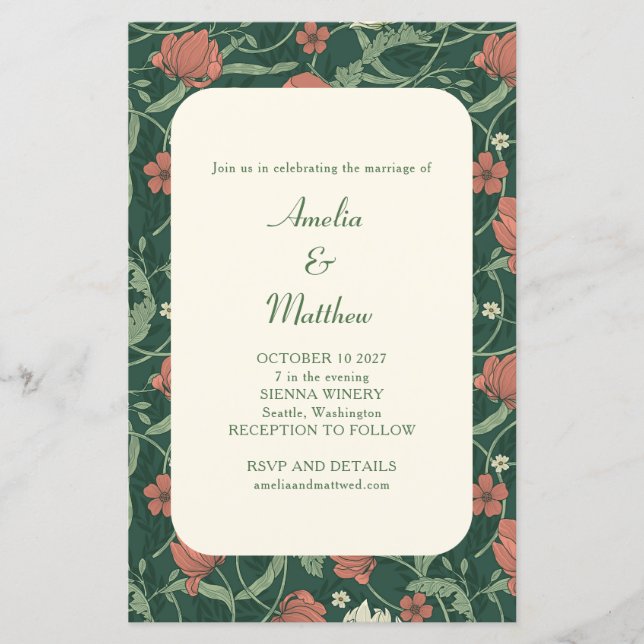 Budget Rustic Green Floral Wedding Invitation (Front)