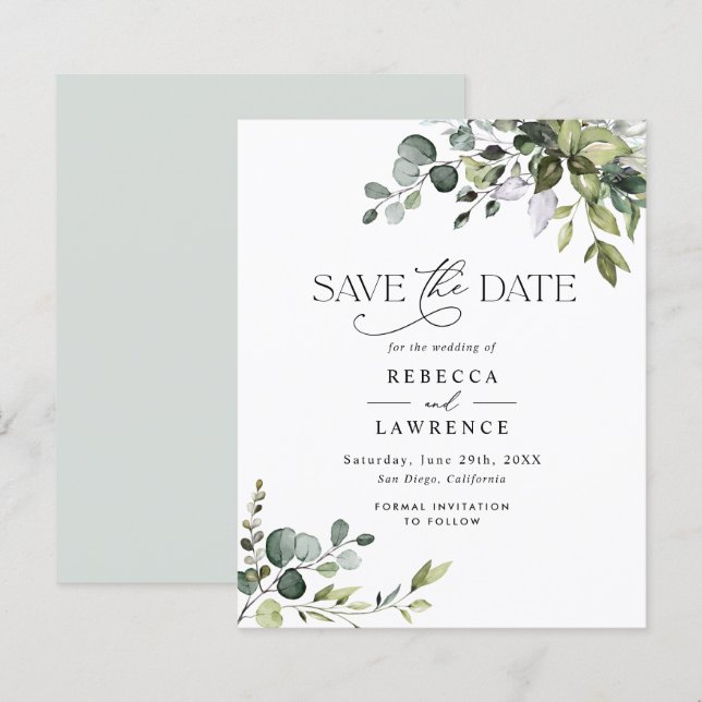 Budget Rustic Greenery Wedding Save the Date (Front/Back)