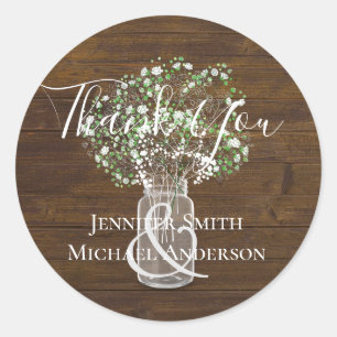 Budget Rustic Gypsophila Mason Jar Wedding Classic Round Sticker