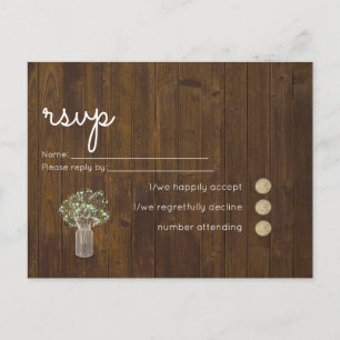 Budget Rustic Gypsophila Mason Jar Wedding RSVP Invitation Postcard