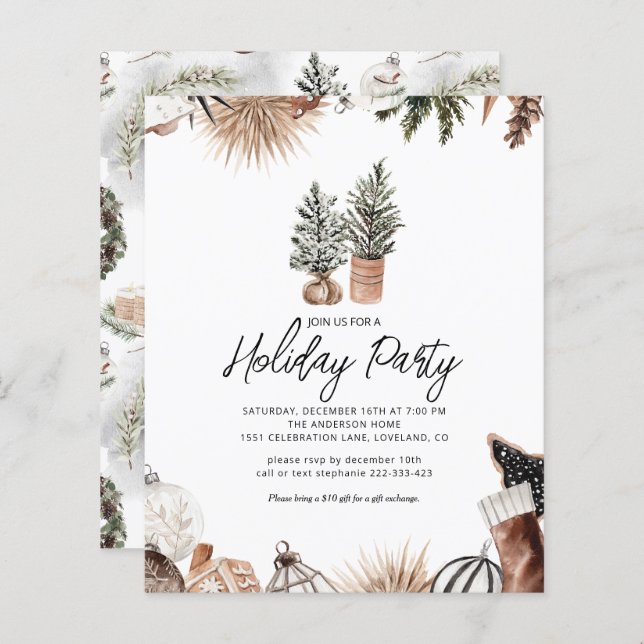 Budget Rustic Holiday Party Invitation (Front/Back)