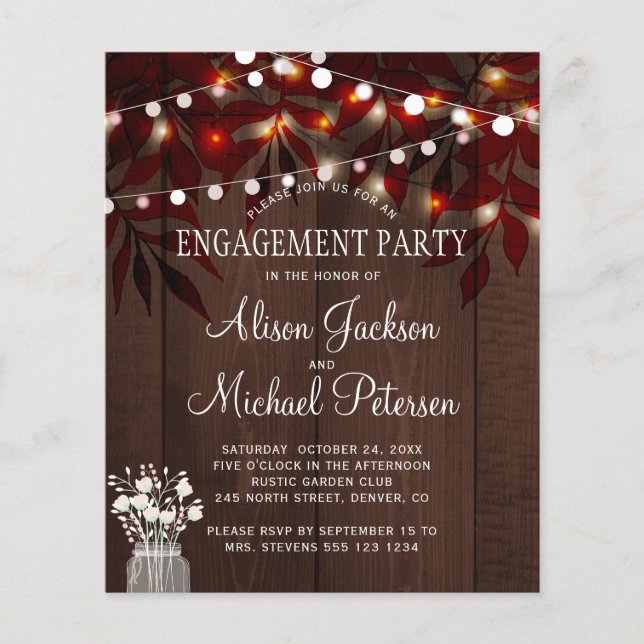 Budget rustic lights engagement party invitatation flyer (Front)