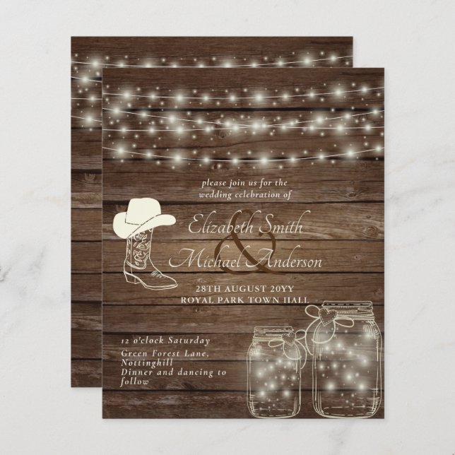 Budget Rustic Lights Mason Jars Cowboy Boot Hat (Front/Back)