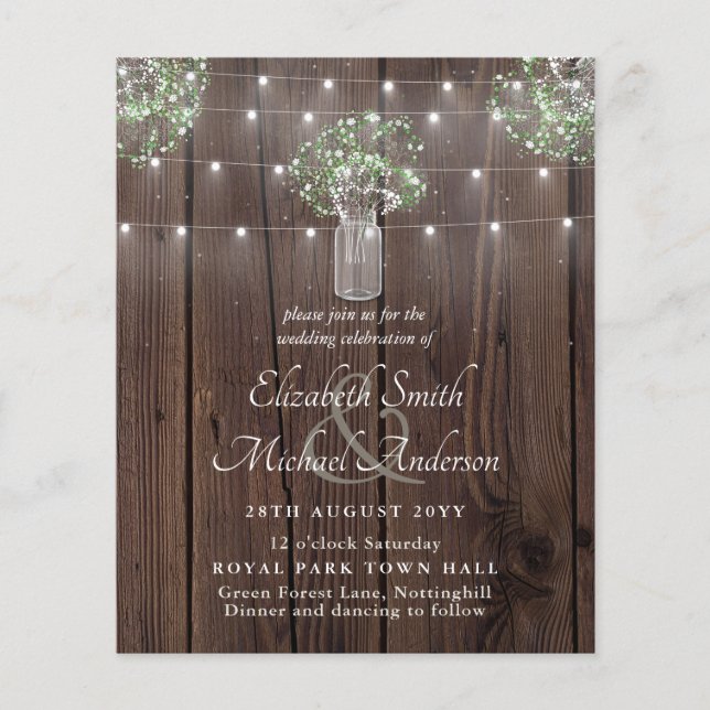 Budget Rustic Lights Mason Jars Gypsophila Wedding (Front)