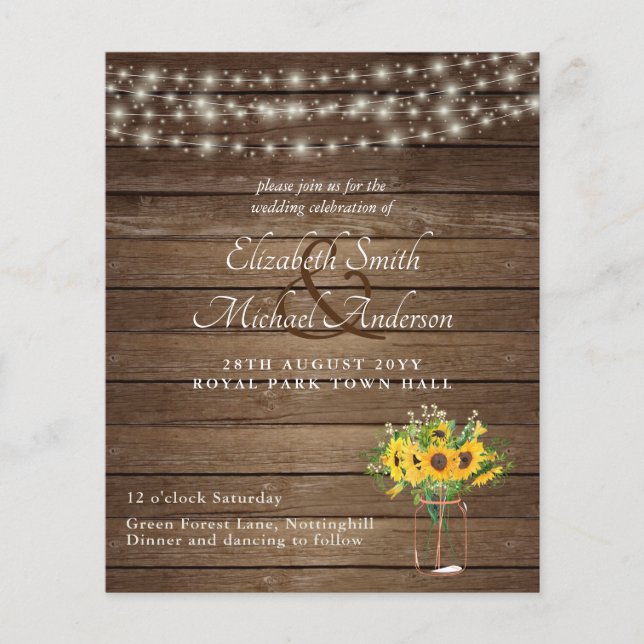 Budget Rustic Lights Mason Jars Sunflowers Wedding (Front)