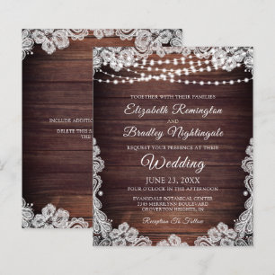 Budget Rustic Lights White Lace Wedding Invitation