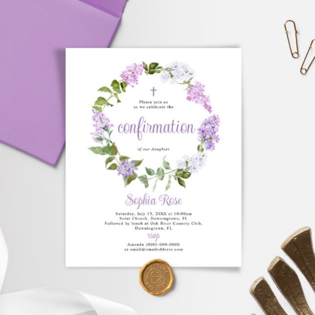 Budget Rustic Lilac Flower Confirmation Invitation (Creator Uploaded)