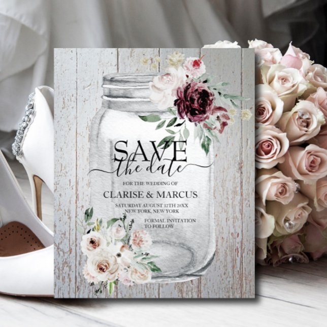 BUDGET Rustic Mason Jar Save The Date Invitation (Creator Uploaded)
