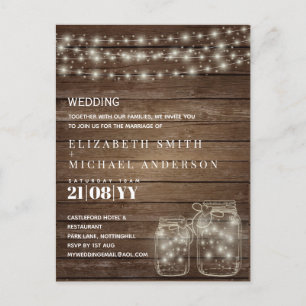 Budget Rustic Mason Jars Lights Invitations - ANY