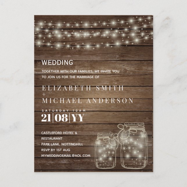 Budget Rustic Mason Jars Lights Invitations - ANY (Front)