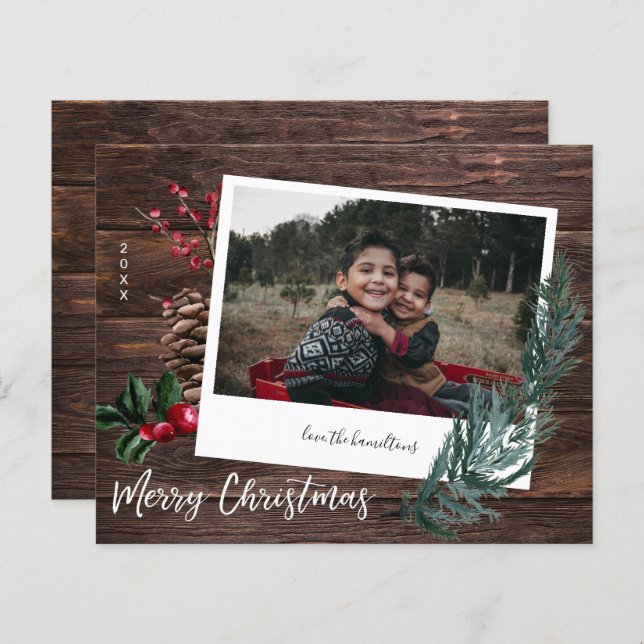 Budget Rustic Merry Christmas Wood & Instant Photo (Front/Back)