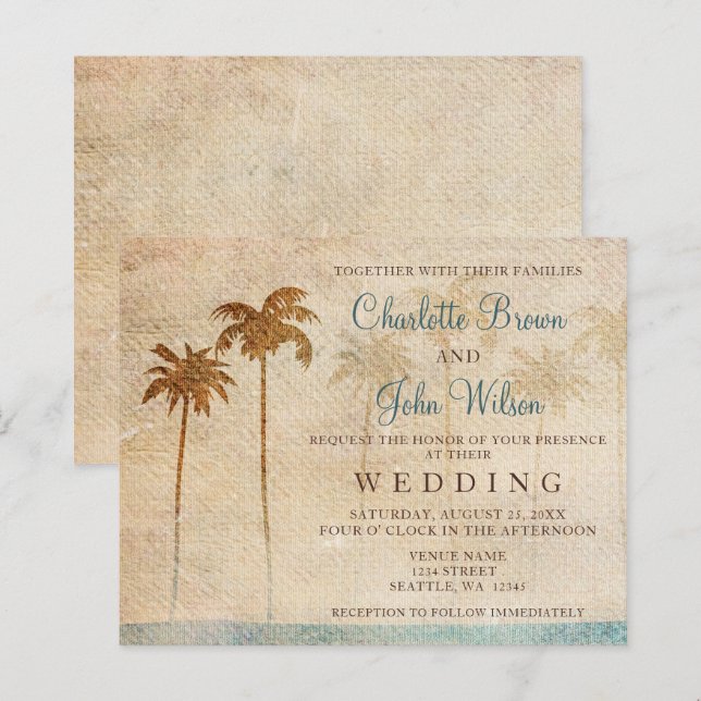 Budget Rustic Palm Trees Beach Wedding Invitation (Front/Back)