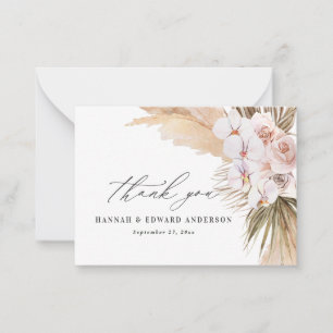 budget rustic pampas grass wedding thank you card