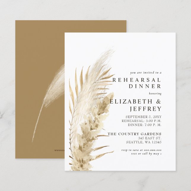 Budget Rustic Pampas Rehearsal Dinner Invitation (Front/Back)