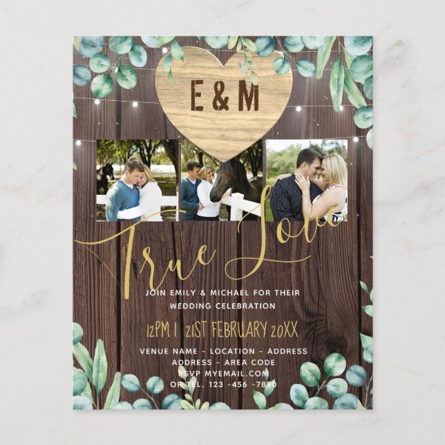 Budget Rustic Photo Collage Greenery Wedding Invit (Front)