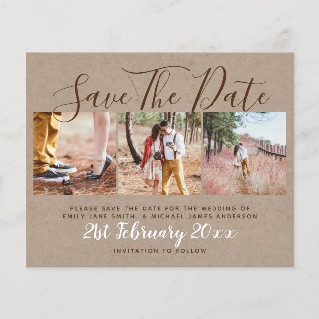 Budget Rustic Photo Collage Save The Dates (Front)