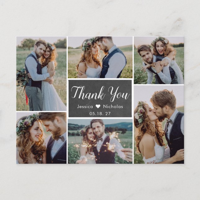 Budget Rustic Photo Collage Wedding Thank You Postcard (Front)