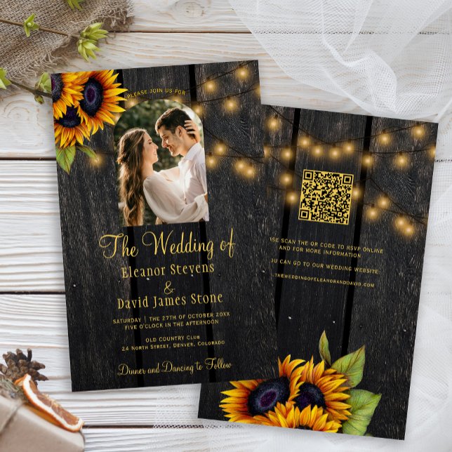 Budget rustic photo RSVP QR wedding invitation (Creator Uploaded)