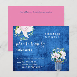 BUDGET Rustic Pink Magnolias Blue Wedding RSVP