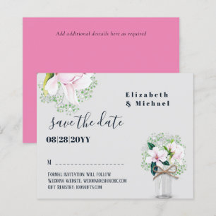 BUDGET Rustic Pink Magnolias Floral Save The Dates