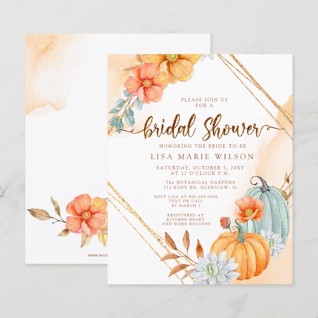 Budget Rustic Pumpkins Bridal Shower Invitation (Front/Back)