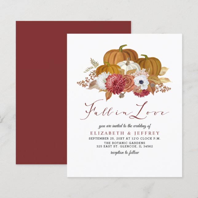 Budget Rustic Pumpkins Fall Wedding Invitation (Front/Back)