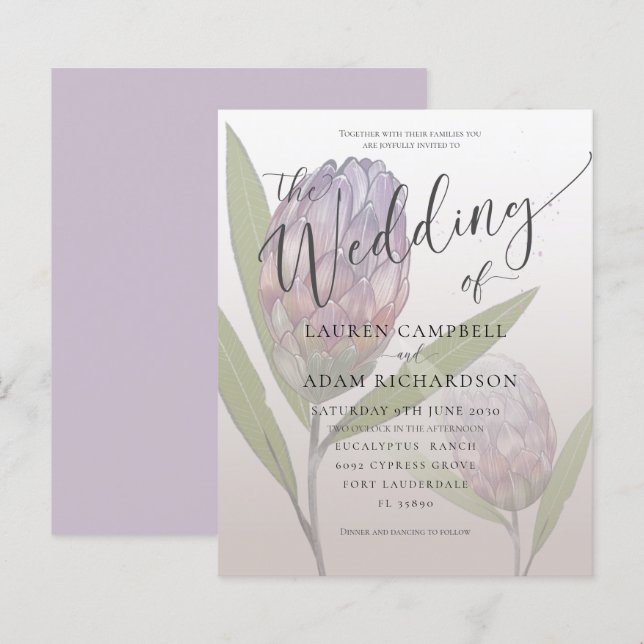 Budget Rustic Purple  Floral Wedding Invitation (Front/Back)