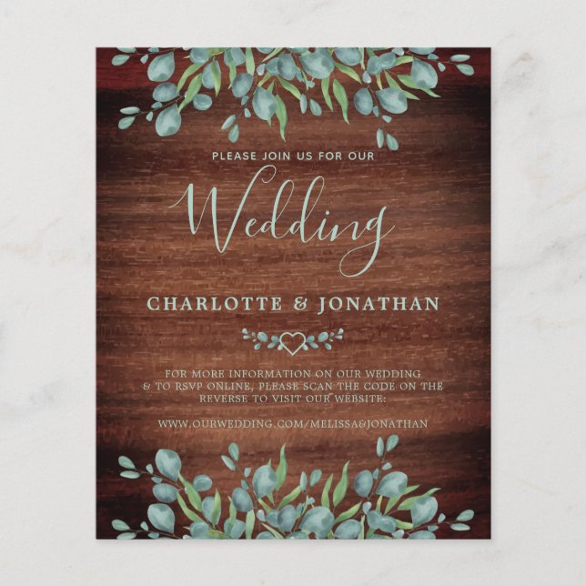Budget Rustic QR Code Eucalyptus Wedding Invite (Front)