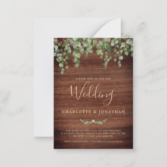 Budget Rustic QR Code Greenery Wedding Invitation (Front)