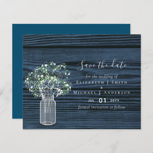 Budget Rustic Save Date Cards with Babys Breath (Front/Back)