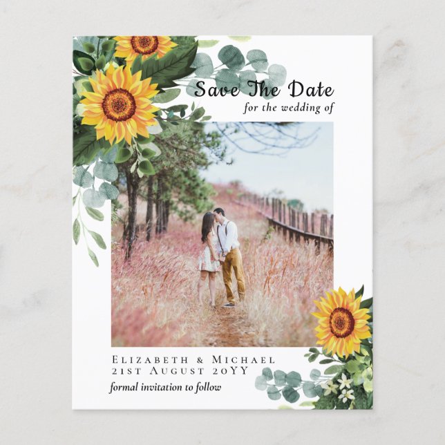 BUDGET RUSTIC SAVE the DATE Rustic Sunflowers THIN Flyer (Front)