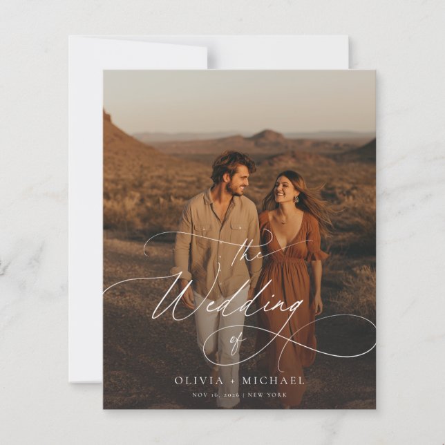 Budget Rustic Script Boho Photo Wedding Invites (Front)