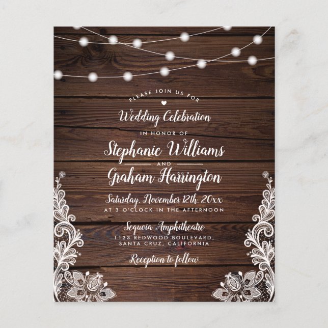 Budget Rustic Script Lights & Lace Photo Wedding (Front)