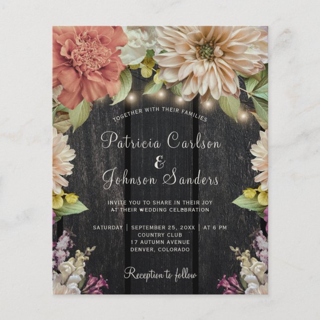 Budget rustic spring summer wedding invitation (Front)
