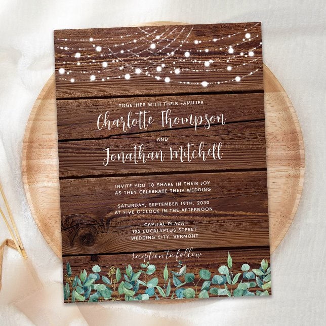 Budget Rustic String Lights Eucalyptus Wedding Inv (Creator Uploaded)