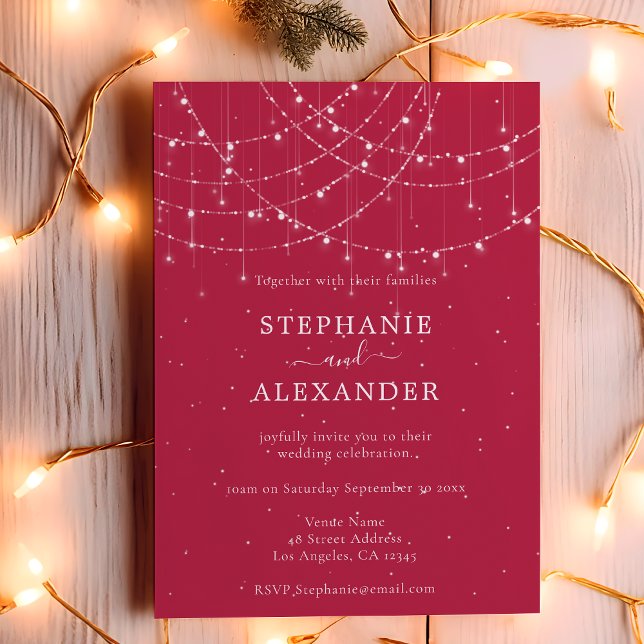 Budget Rustic String Lights Magenta Wedding Invite (Creator Uploaded)