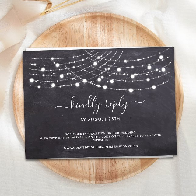 Budget Rustic String Lights QR Code Wedding RSVP Card (Creator Uploaded)