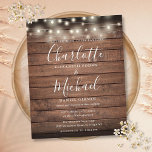 Budget Rustic String Lights Wedding Invitation<br><div class="desc">A stylish rustic budget wedding invitation featuring pretty string lights,  signature style names and chic typography on a rustic wood background. Designed by Thisisnotme©</div>