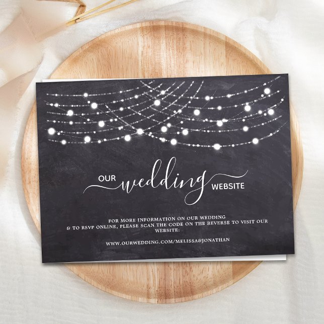 Budget Rustic String Lights Wedding QR Code RSVP Card (Creator Uploaded)