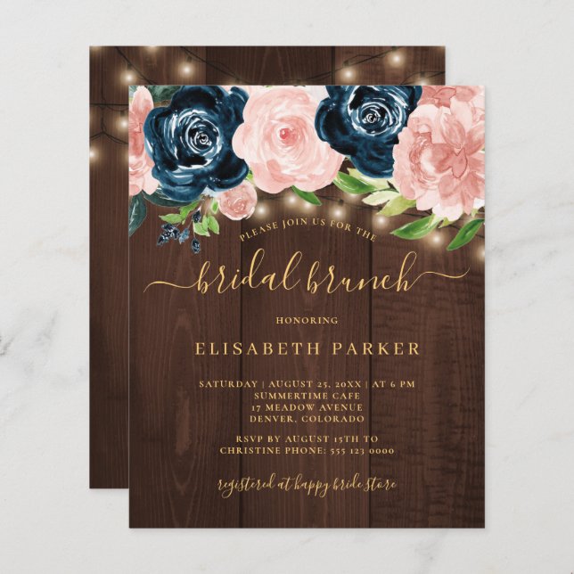 Budget rustic summer wood bridal shower invitation (Front/Back)
