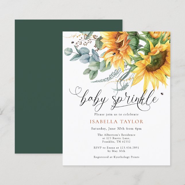 Budget Rustic Sunflower Baby Shower Sprinkle (Front/Back)