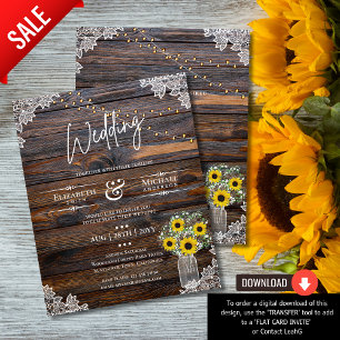 BUDGET Rustic Sunflower BabysBreath Wedding Invite