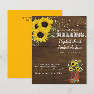 BUDGET Rustic Sunflower Cowboy Boot Wedding Invite