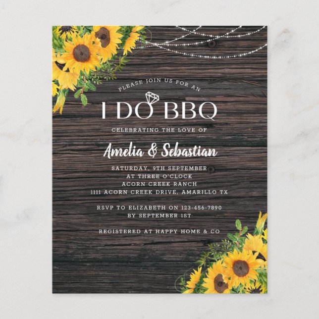 BUDGET Rustic Sunflower Engagement Party Invite (Front)