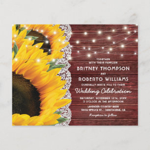 Budget Rustic Sunflower Lace Wedding Invitation