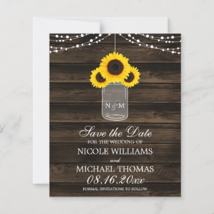 Budget Rustic Sunflower Mason Jar Save the Date