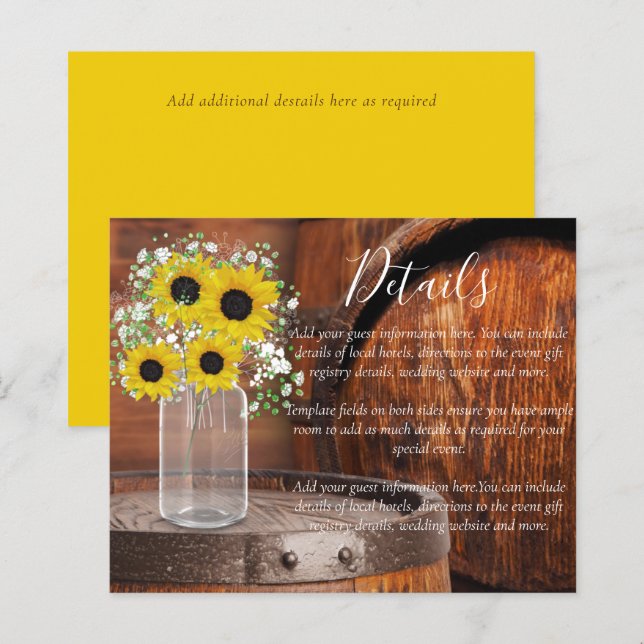 BUDGET Rustic Sunflower Wedding Details Enclosure (Front/Back)