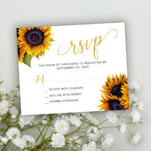 Budget rustic sunflower wedding RSVP card