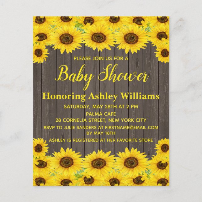 Budget Rustic Sunflowers Baby Shower Invitation (Front)