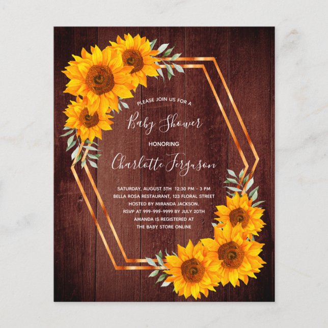 Budget rustic sunflowers baby shower invitation (Front)